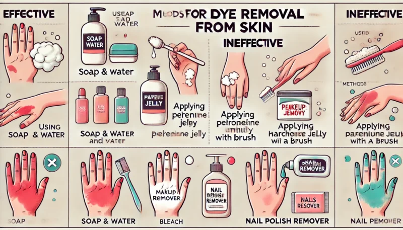  informative image illustrating methods for dye removal from skin.