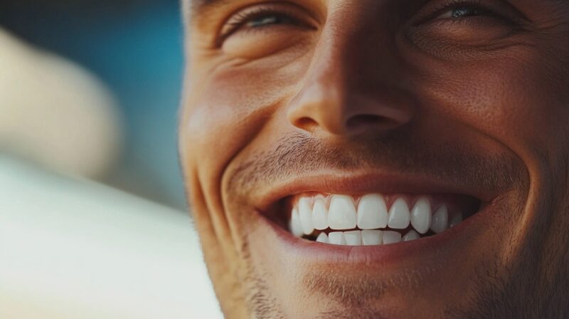 Close-up of a man smiling with bright, healthy teeth